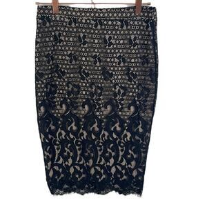T.D.C. Nude Black Lace Overlay Skirt. Size medium